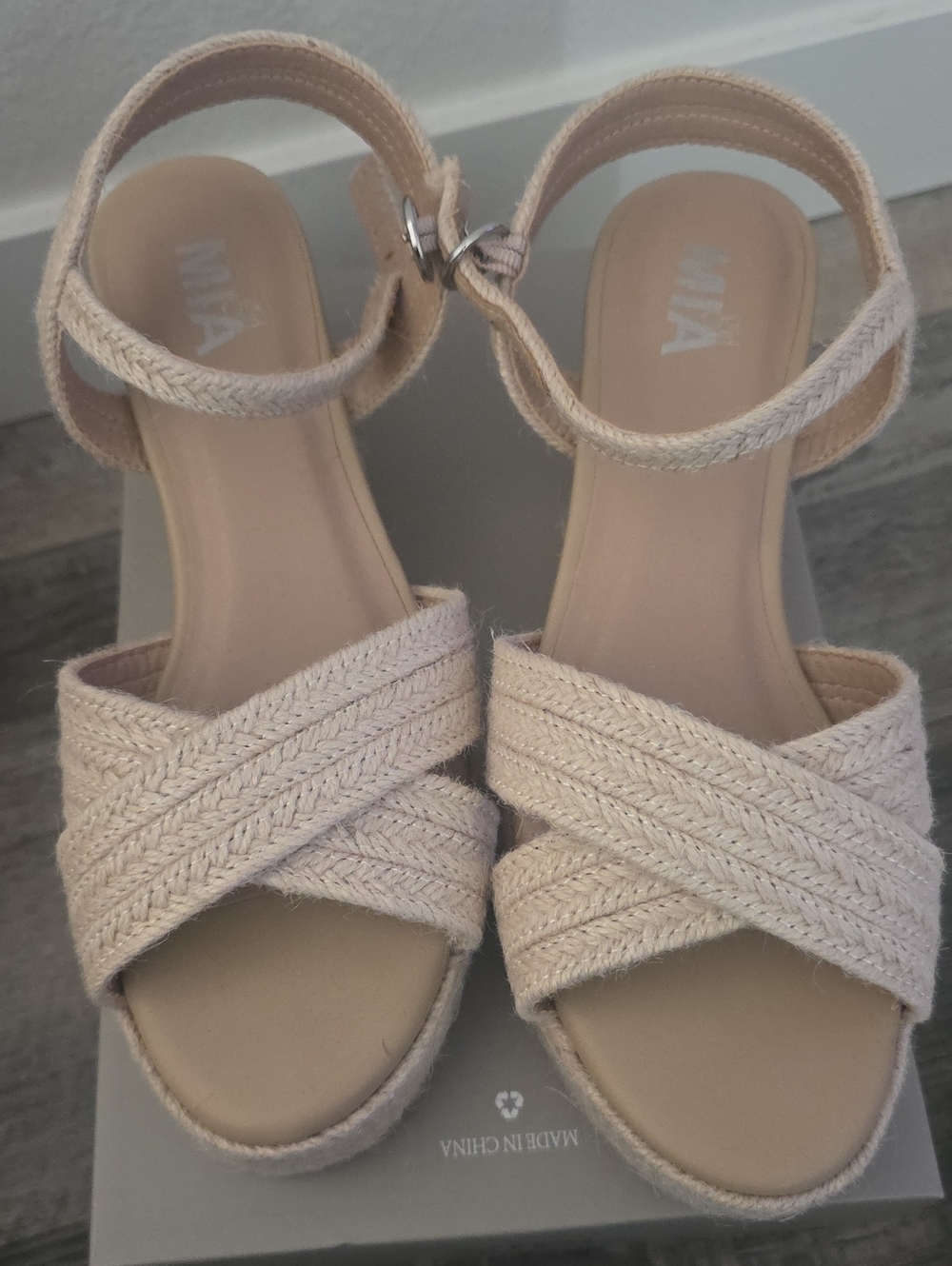MIA Cream Woven Espadrille Wedge Sandals